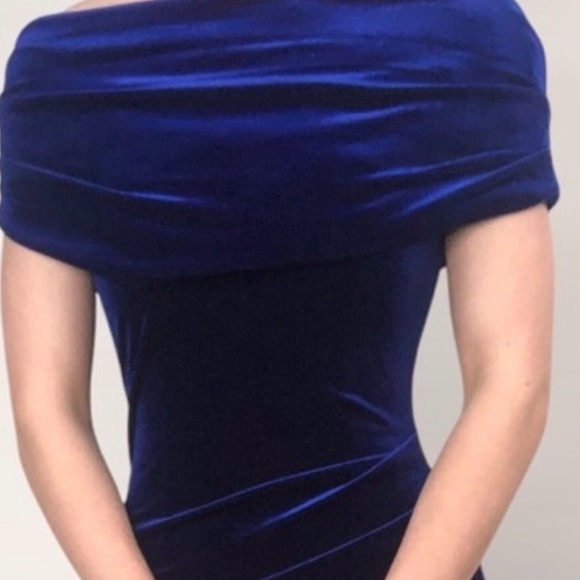 NADINE MERABI Royal Blue Velvet Midi Dress - Picture 3 of 5